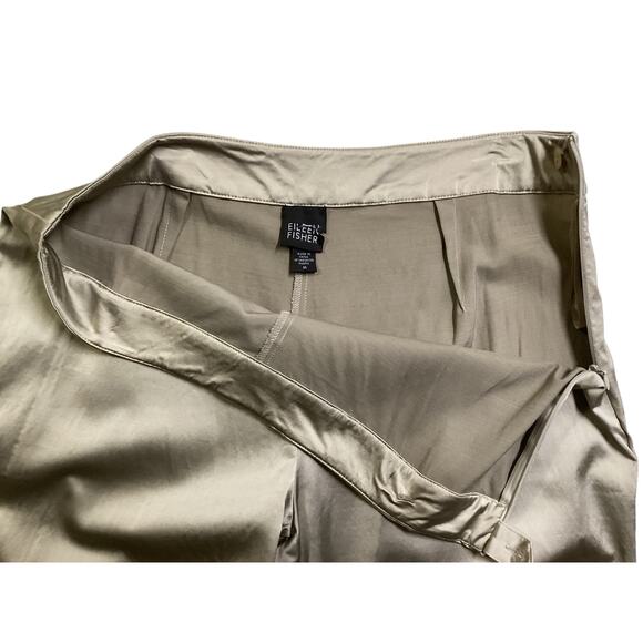 EILEEN FISHER M Satin Look Pants Lycocell Stretch Side Zip Straight gray - Picture 2 of 6